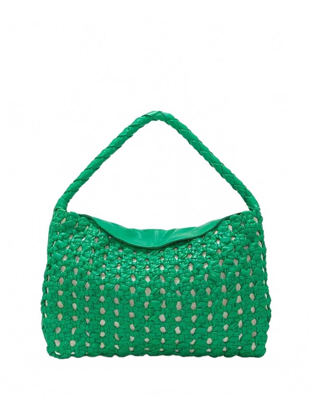 ince Camuto Lyona Woven Leather Kelly Green Shoulder Bag Hobo Y2K Designer Purse
